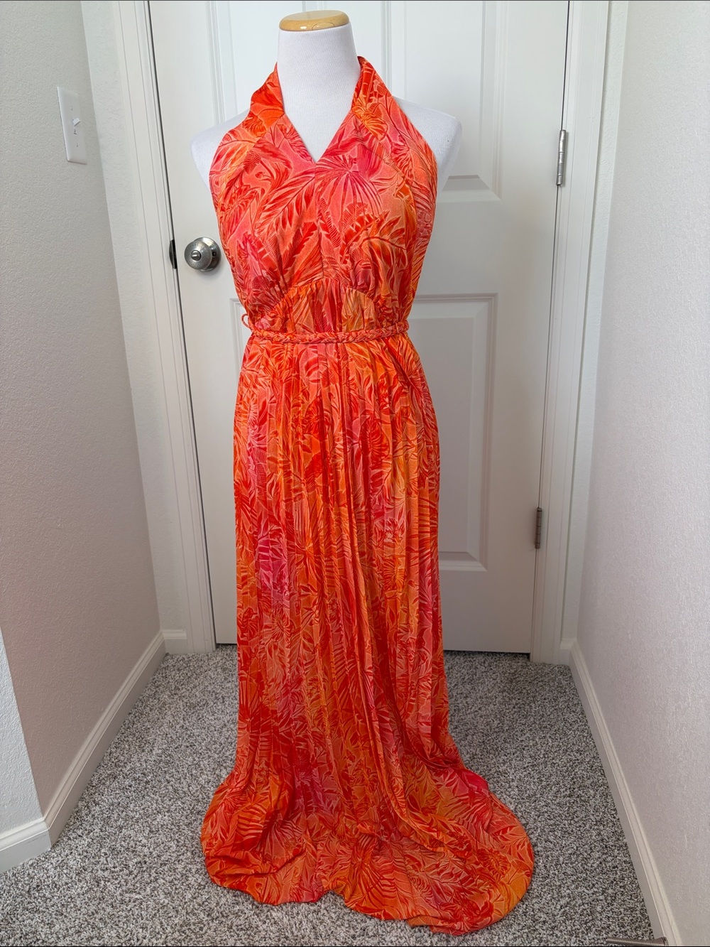 Aakaa Orange and Pink Halter Maxi Dress